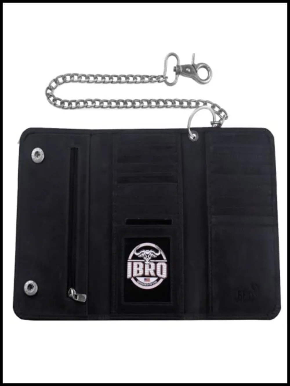 Cowhide Leather RFID Tri-Fold Biker Wallet with Removable Chain for Men